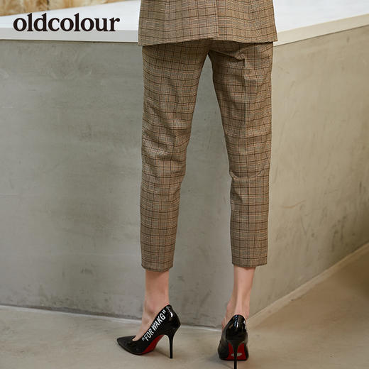 oldcolour秋季新款格子休闲长裤修身西服裤女L33073317 商品图1