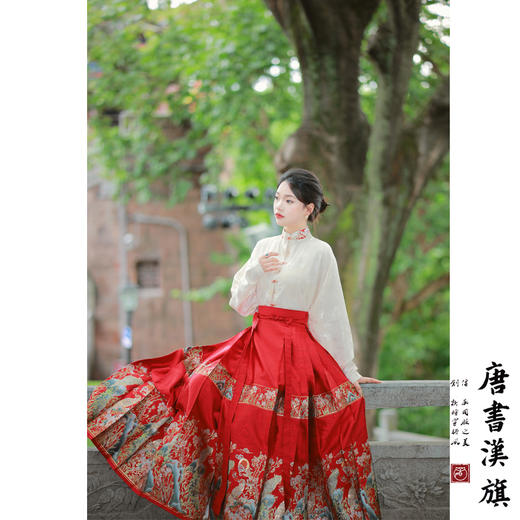 【玉堂春晓】马面裙织金妆花改良国风新中式山花鸟木红马面套装 商品图1