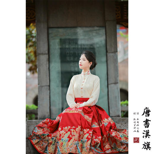 【玉堂春晓】马面裙织金妆花改良国风新中式山花鸟木红马面套装 商品图4
