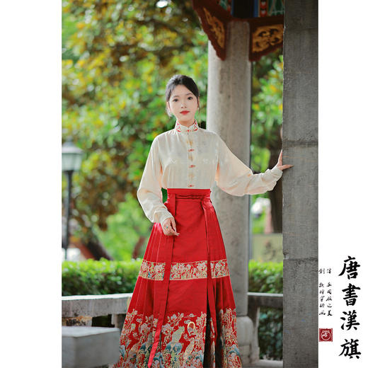 【玉堂春晓】马面裙织金妆花改良国风新中式山花鸟木红马面套装 商品图5