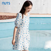 NUTS夏季新款法式复古印花连衣裙女气质收腰短袖裙子429101353 商品缩略图4