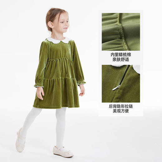 【新会员5折内购】英氏女童连衣裙秋冬装女孩裙子中大童金丝绒连衣裙长袖裙子 商品图3