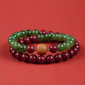 平安顺遂朱砂和田玉双圈手串 精选檀木 精选檀木