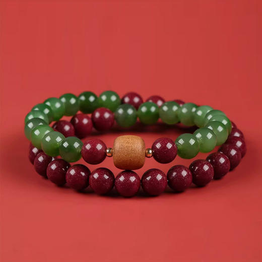 平安顺遂朱砂和田玉双圈手串 精选檀木 精选檀木 商品图0