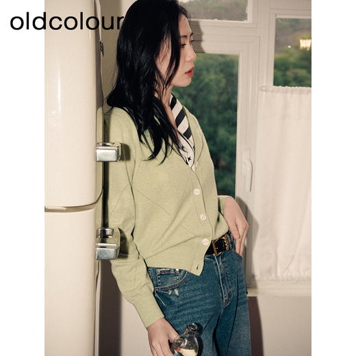 oldcolour纯色针织开衫2023春季气质通勤薄款短款外套女P11053154 商品图2