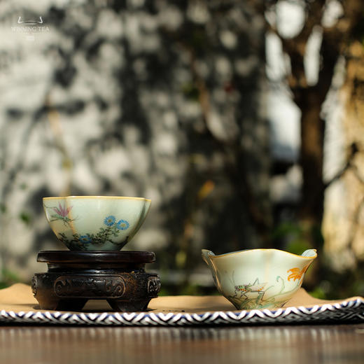 问鼎汝瓷鼎峰系列天青老款三叶杯 (虫草之韵) 商品图1