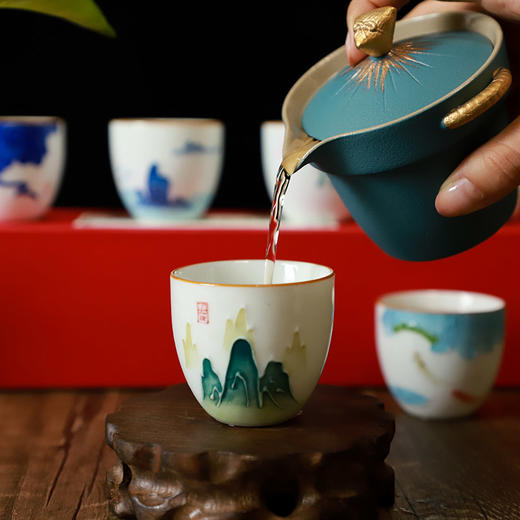 《壮美山河花开富贵暖心杯》景德镇白瓷，手工堆花，一套六盏 商品图7