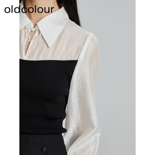 oldcolour秋季新款法式拼接针织衫气质小众修身上衣女P330507A1 商品图3