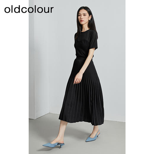 oldcolour秋季新款立体显瘦风琴百褶裙INS风坠感a字长裙P310602A1 商品图4