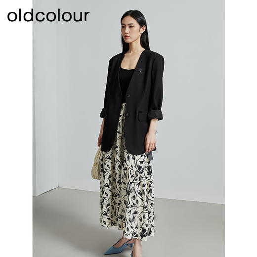 oldcolour秋季新款通勤风直筒宽松显瘦半开领西装外套女P330408A1 商品图2