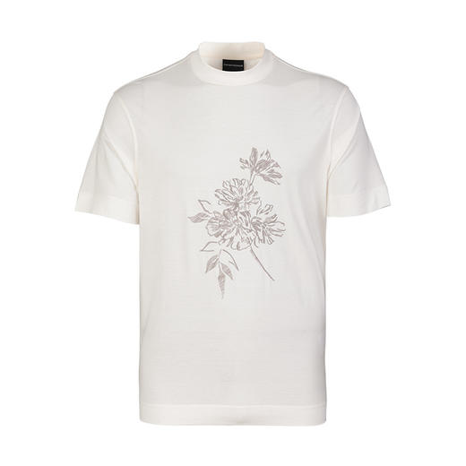 Emporio Armani 男士刺绣雕花全新棉混无褶短袖T恤 11998 商品图0