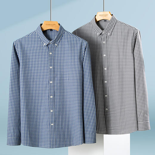 赤兔嗨购纯棉宽格子长袖衬衫男2024秋季新款休闲格子百搭上衣商务免烫男士衬衣通勤风 商品图4
