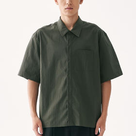 零意义meanil 男士褶皱纹理口袋小领衬衫