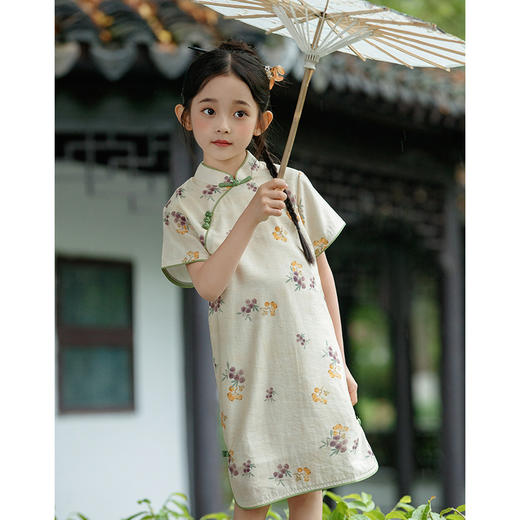 LSB绿色女童高端国风旗袍裙夏季2024新款古风小女孩儿童中国风演出服 商品图0