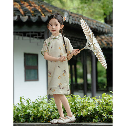 LSB绿色女童高端国风旗袍裙夏季2024新款古风小女孩儿童中国风演出服 商品图2
