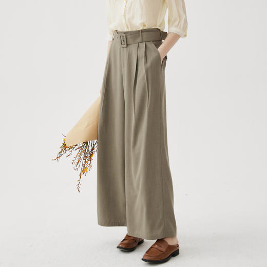 谜底阔腿裤女2024秋季新品通勤风优雅松弛感长裤配腰带243MK1073 商品图1