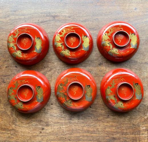 朱红大漆金绘盖碗六件套组，顺丰包邮 商品图1