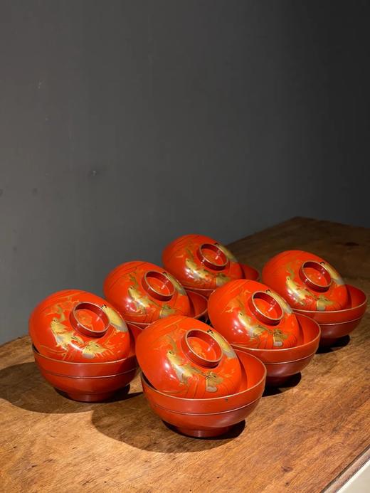 朱红大漆金绘盖碗六件套组，顺丰包邮 商品图5