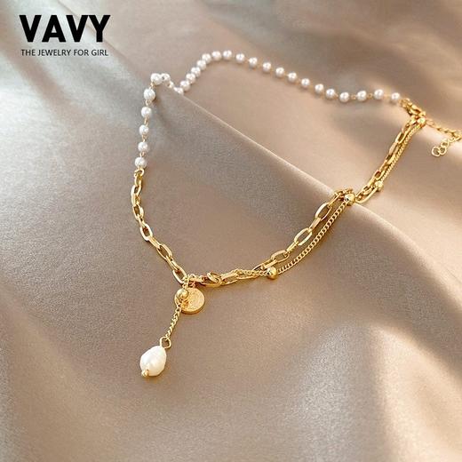 法式复古吊坠项链拼接珍珠锁骨链 商品图0