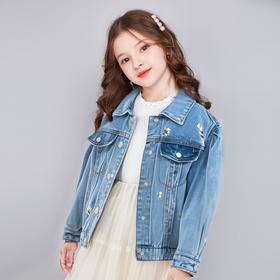 笛莎Deesha 2024秋季新款满绣花卉牛仔外套