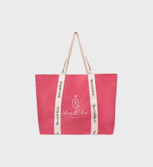 Sporty & Rich - Vendome Club Tote Bag Cotton Candy/White - 女装 - 包包 - 棉花糖 商品图0