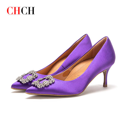 CHCH祈祈女士单鞋方块水钻高级丝绸面料时尚高跟鞋CM1B5553 商品图1