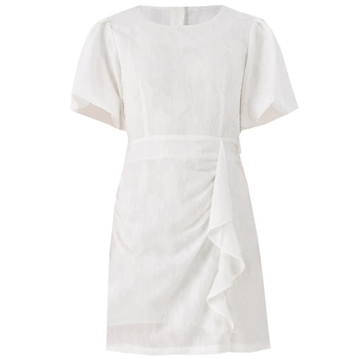 Self Who雪纺提花抗皱初恋小白裙女淑女风背后镂空别致连衣裙 商品图4