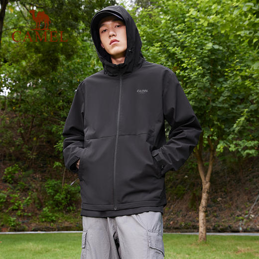 骆驼运动外套女士2024秋冬加绒加厚夹克户外软壳衣防风防水茄克男 C13CA66032 商品图0