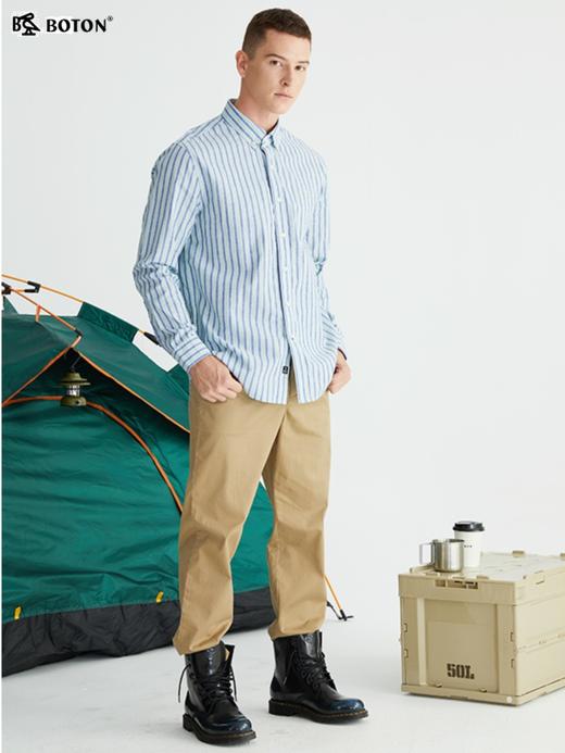 波顿条纹长袖衬衫男士春季韩版宽松百搭蓝绿纹帅气高端高级感衬衣MS663122 商品图5