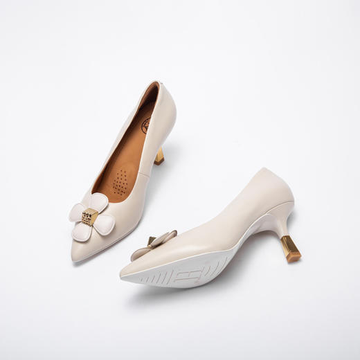 CHCH平衡鞋牛皮细高跟百搭花朵装饰高跟鞋CN1B5431 商品图3