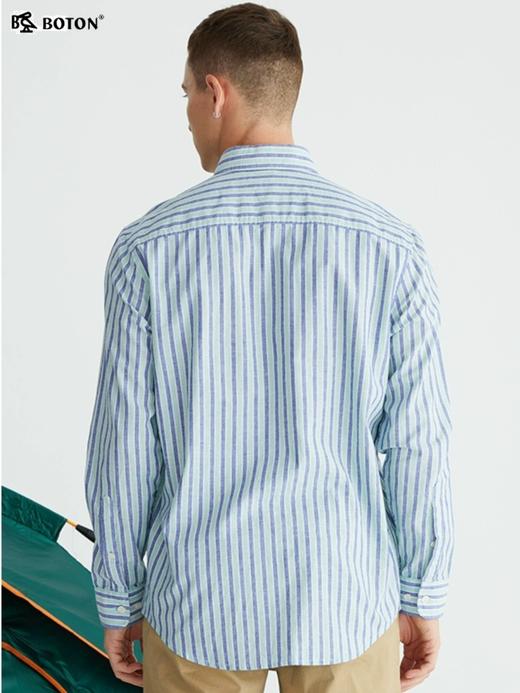 波顿条纹长袖衬衫男士春季韩版宽松百搭蓝绿纹帅气高端高级感衬衣MS663122 商品图3