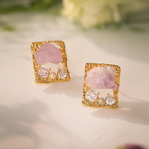 Manreya玛芮雅“紫气东来”幸运天然紫水晶矿石耳环 商品图2