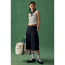 GOODBAI logo印花条纹撞色翻领短款背心