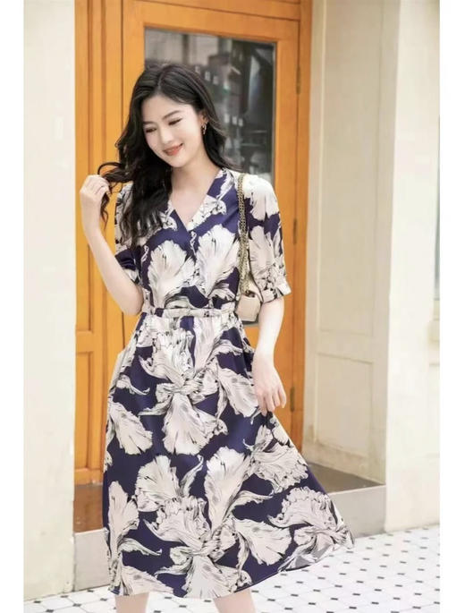 【E】真丝V领连衣裙-B07888 商品图3