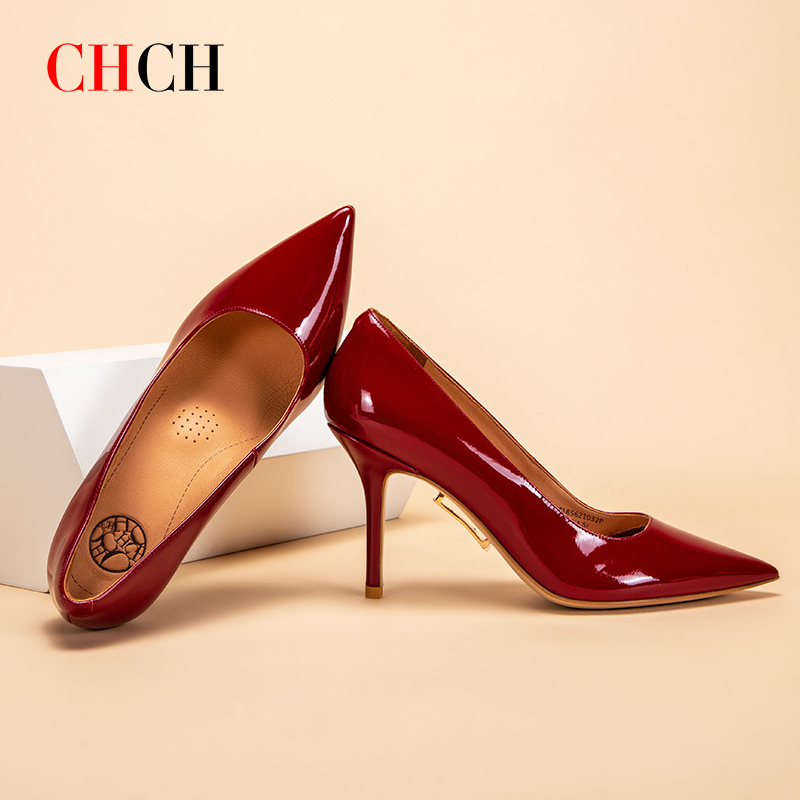 CHCH祈祈气质职业高跟漆皮细跟女士单鞋CM1B5621