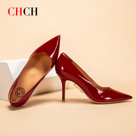 CHCH祈祈气质职业高跟漆皮细跟女士单鞋CM1B5621 商品图0