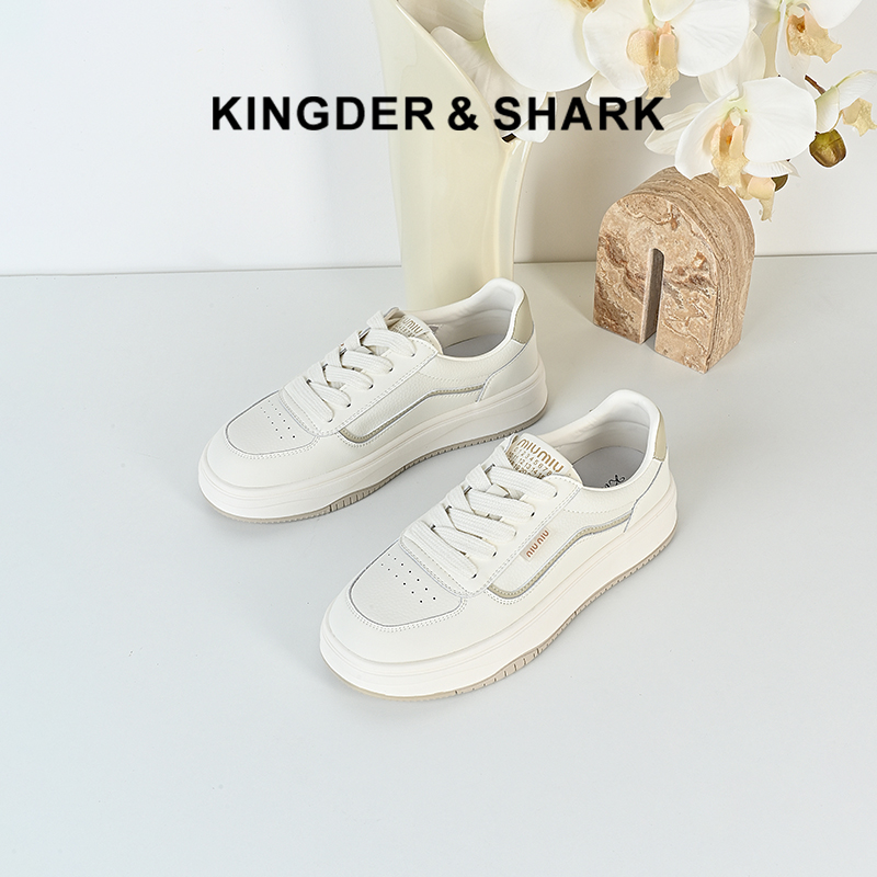 经典鲨2024年秋新款时尚韩版平底系带休闲百搭小白鞋板鞋女KW194-D37061