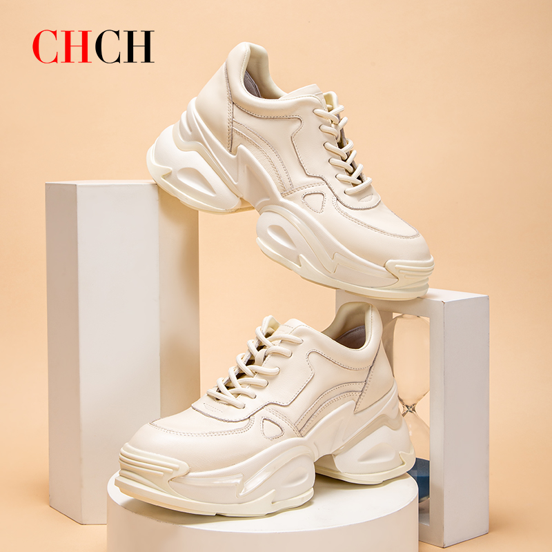CHCH专柜同款时尚增高系带运动鞋老爹鞋真牛皮女鞋平衡鞋CN2B5091