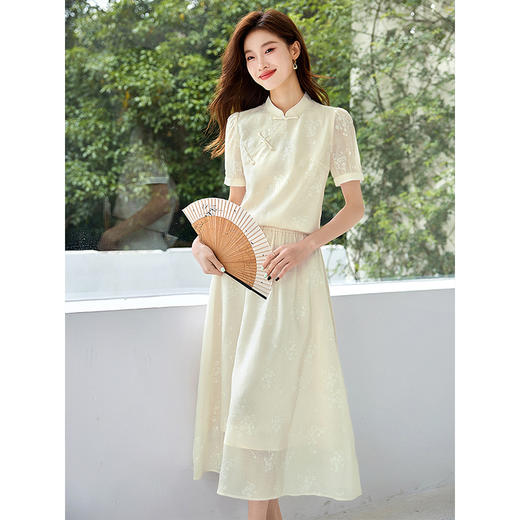 【专属特价】熙世界新中式轻国风套装裙24夏季短袖斜襟立领上衣半身裙两件套 商品图2
