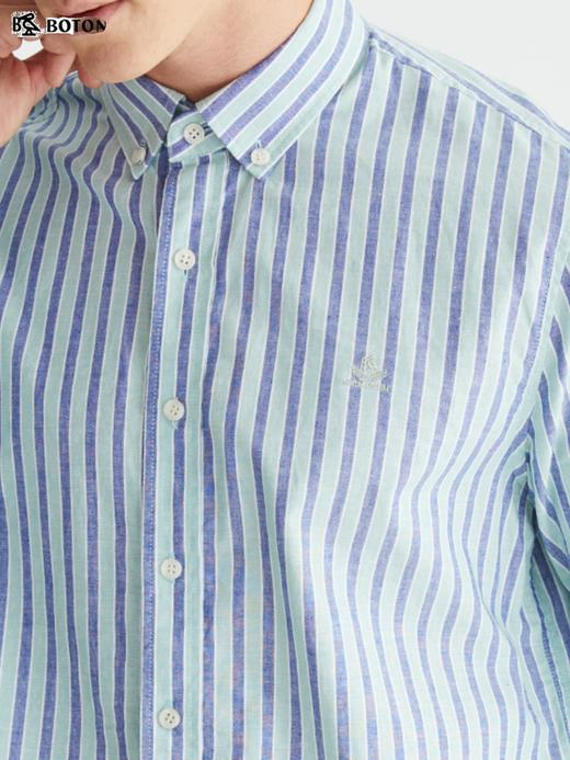 波顿条纹长袖衬衫男士春季韩版宽松百搭蓝绿纹帅气高端高级感衬衣MS663122 商品图4