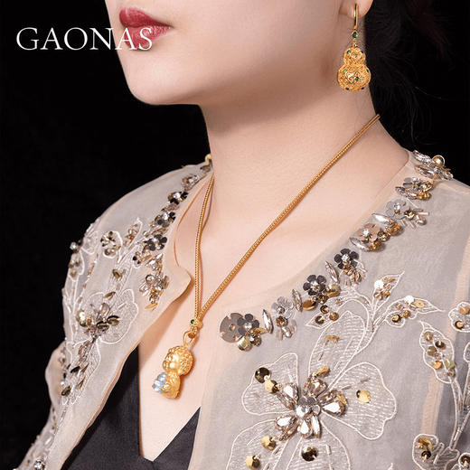 非金属合成锆石项链 佛抱葫芦 国风设计独特时尚金色项链10609XGO 商品图4