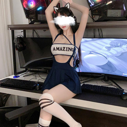 霏慕 单肩抹胸学院风背带裙6324 情趣内衣学院风JK制服游戏陪玩角色扮演COSPLAY抹胸背带裙超短裙夫妻房事刺激诱惑6324 商品图2