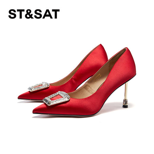 星期六优雅尖头水晶方扣细高跟SSC3111106 商品图11