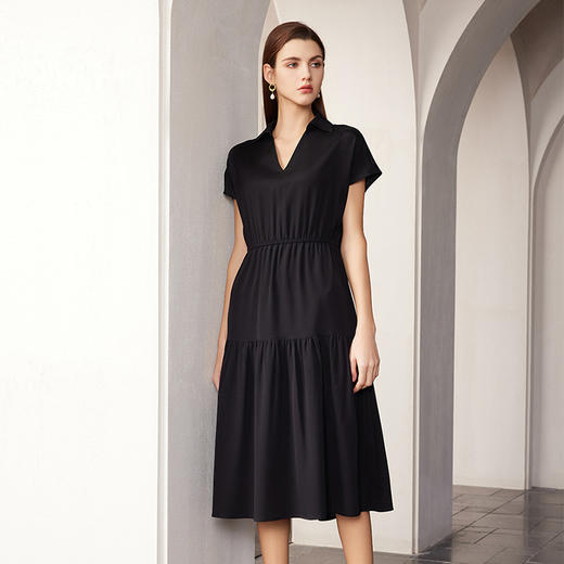 【V领真丝拼接褶皱裙】24年春夏女士新品桑蚕丝连衣裙时尚拼接真丝裙子 商品图1