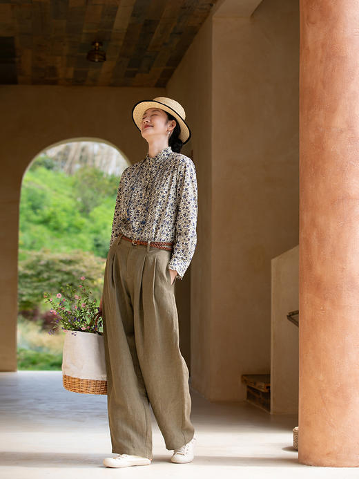 牧衣游原创 净色汉麻裤子女夏新款质朴禅意宽松百搭休闲裤 行云里 商品图2