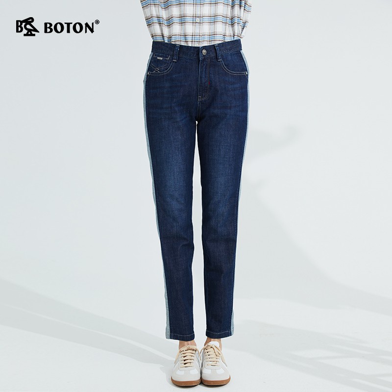 【第2件半价！尾货清仓不退换】波顿春夏薄款深中蓝牛仔裤女直筒修身显瘦百搭高端长裤子LE256121