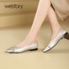 westory春夏新款法式尖头通勤单鞋气质粗跟黑色平底鞋女S24CE74351 商品缩略图5