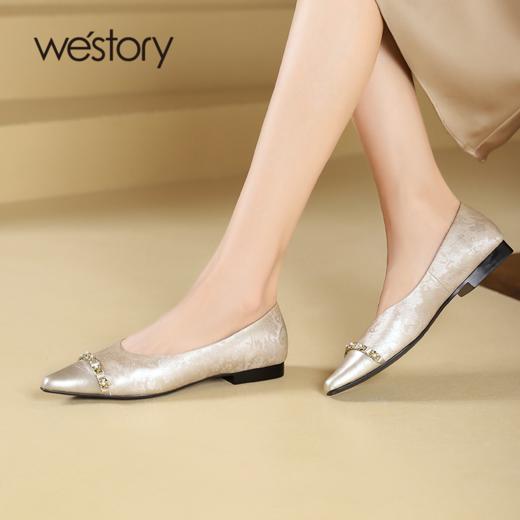 westory春夏新款法式尖头通勤单鞋气质粗跟黑色平底鞋女S24CE74351 商品图5