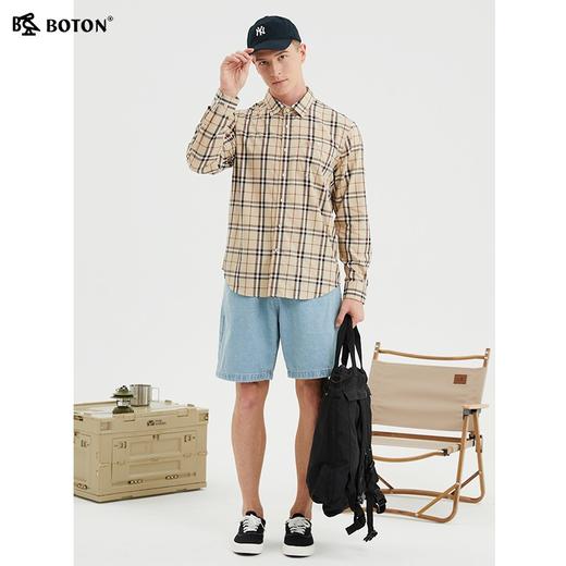 波顿格子衬衫男士高级感春季杏蓝色格纹长袖休闲高端抗菌薄荷衬衣MS657122 商品图2