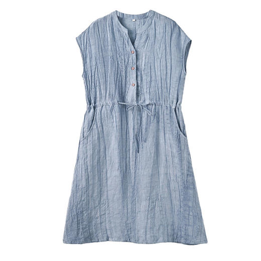 丁摩 新中式女装夏季短袖亚麻连衣裙女收腰显瘦高级感国风裙子4ZF-63002 商品图4